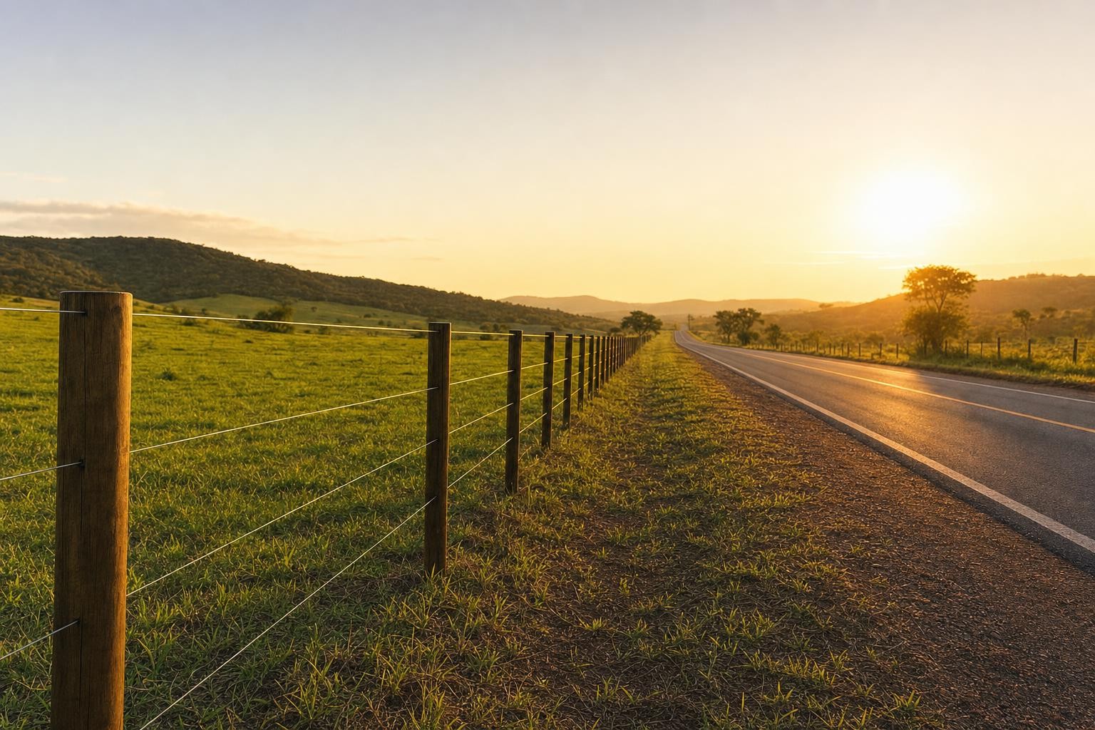Cerca refeita na divisa de fazenda com rodovia no Sul de Minas